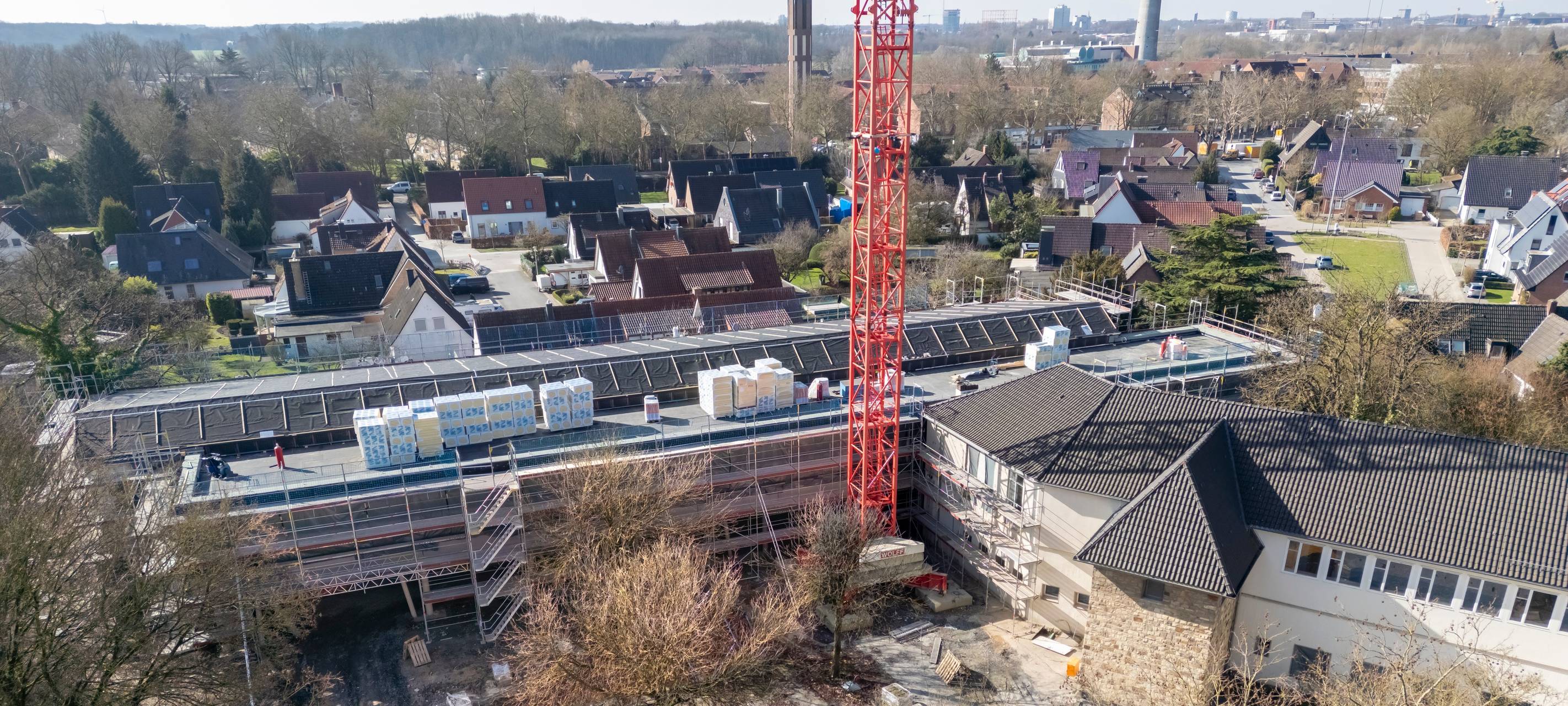 Der Rohbau des Erweiterungsgebäudes der Margaretenschule steht.
